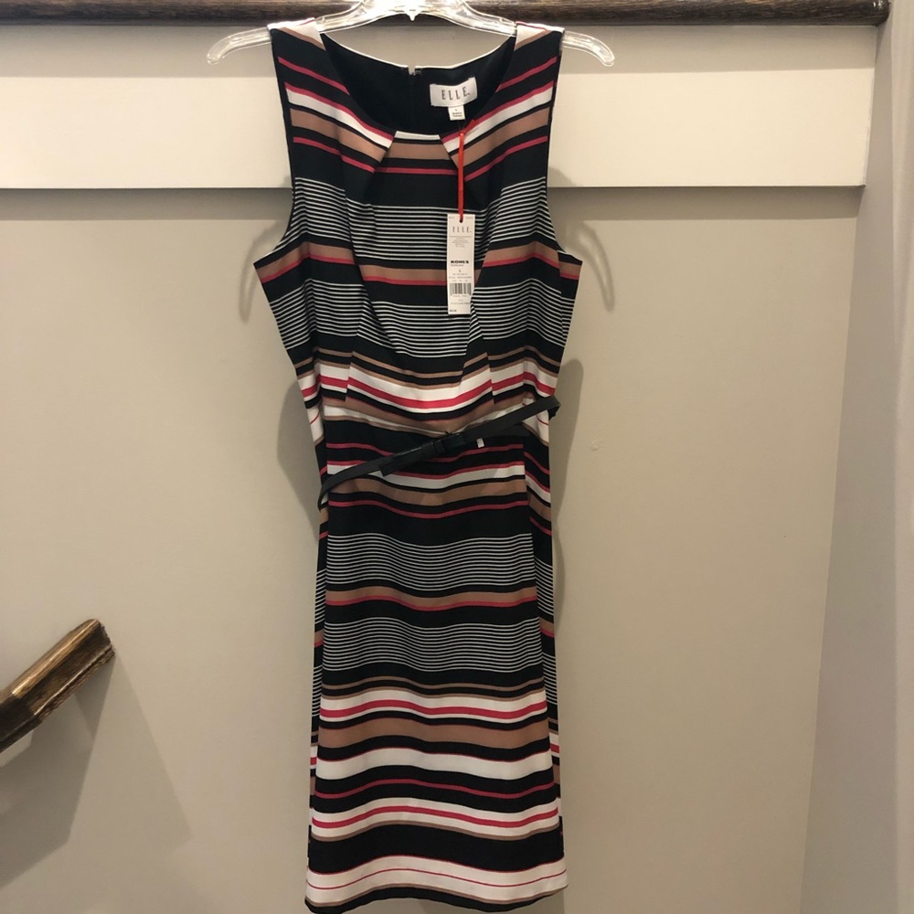 ELLE Striped Fit & Flare Dress